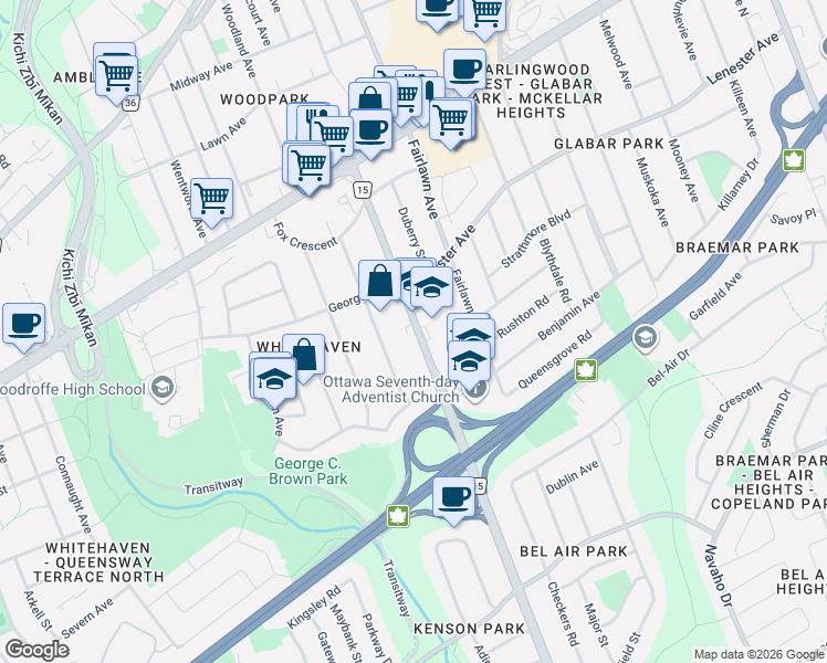 map of restaurants, bars, coffee shops, grocery stores, and more near 937 Winnington Avenue in Ottawa