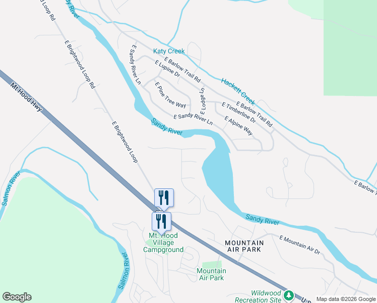 map of restaurants, bars, coffee shops, grocery stores, and more near 65095 East Riverside Drive in Mount Hood Village
