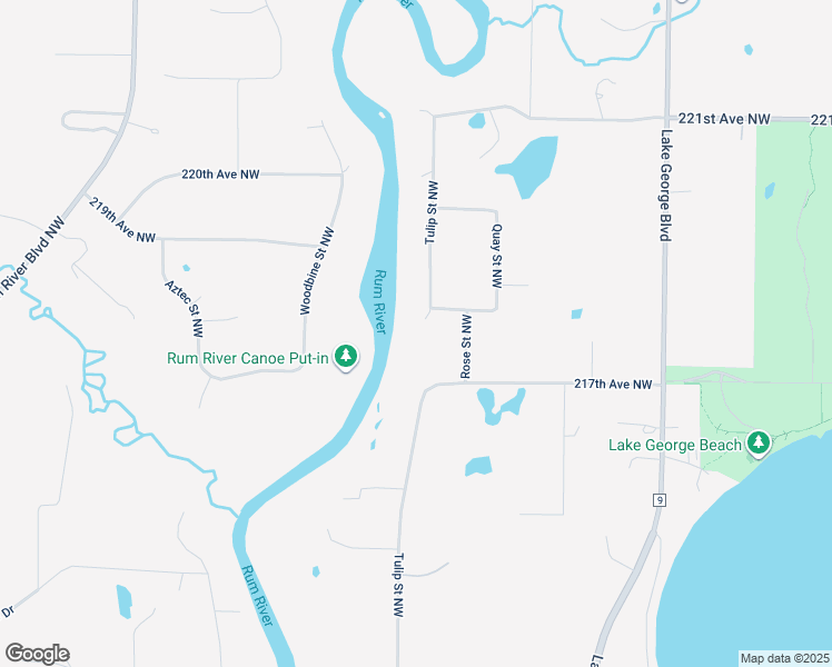 map of restaurants, bars, coffee shops, grocery stores, and more near 21760 Tulip Street Northwest in Oak Grove