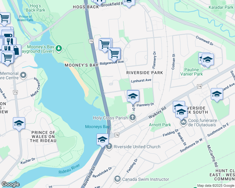 map of restaurants, bars, coffee shops, grocery stores, and more near in Ottawa