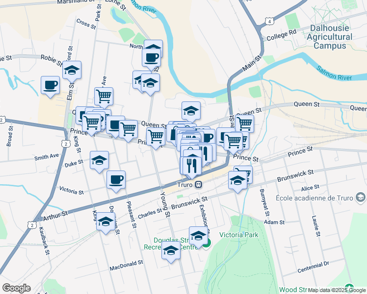 map of restaurants, bars, coffee shops, grocery stores, and more near 809 Prince Street in Truro