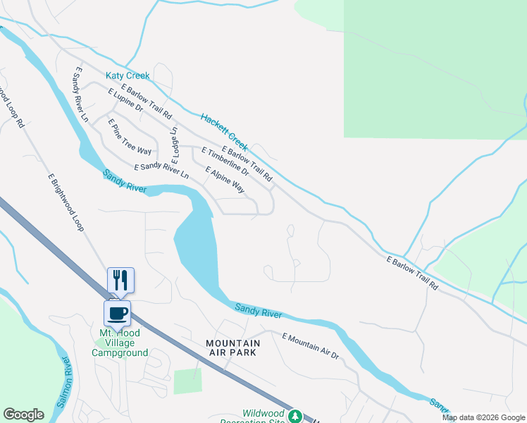 map of restaurants, bars, coffee shops, grocery stores, and more near 65679 East Alpine Way in Rhododendron