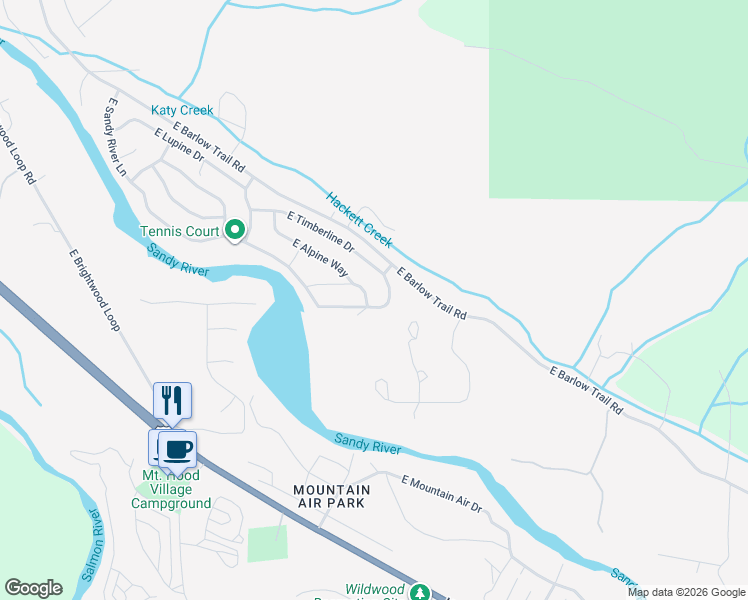map of restaurants, bars, coffee shops, grocery stores, and more near 65665 East Alpine Way in Rhododendron