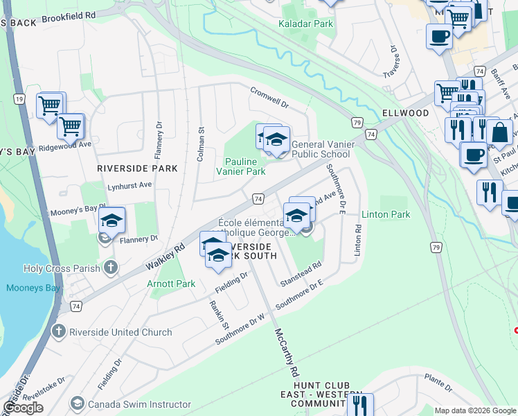 map of restaurants, bars, coffee shops, grocery stores, and more near in Ottawa