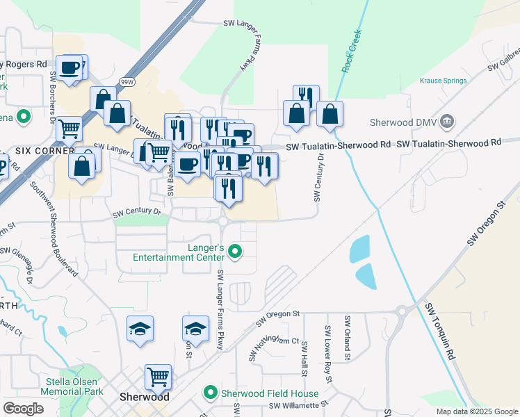 map of restaurants, bars, coffee shops, grocery stores, and more near 14958 Southwest Tualatin-Sherwood Road in Sherwood