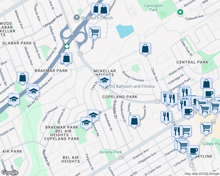 map of restaurants, bars, coffee shops, grocery stores, and more near 1165 Maitland Avenue in Ottawa