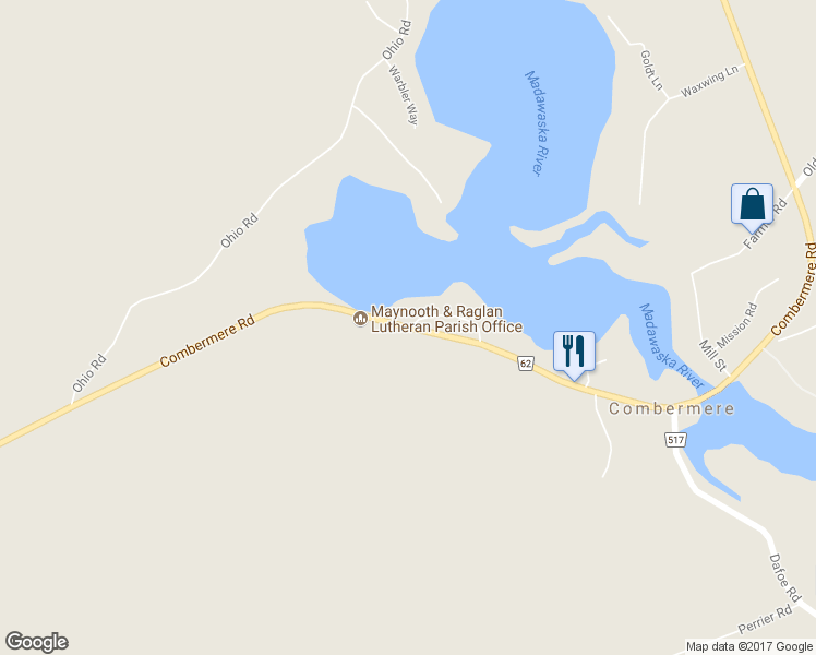 map of restaurants, bars, coffee shops, grocery stores, and more near 39162 Combermere Road in Combermere