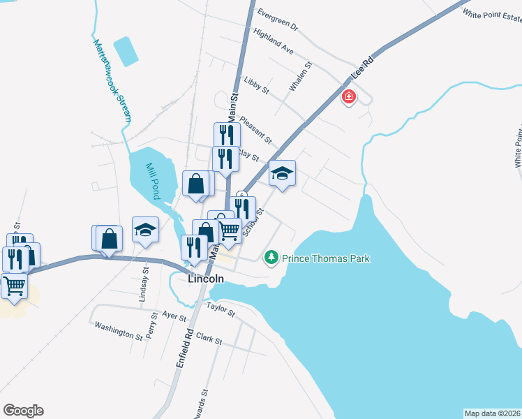 map of restaurants, bars, coffee shops, grocery stores, and more near 45 School Street in Lincoln