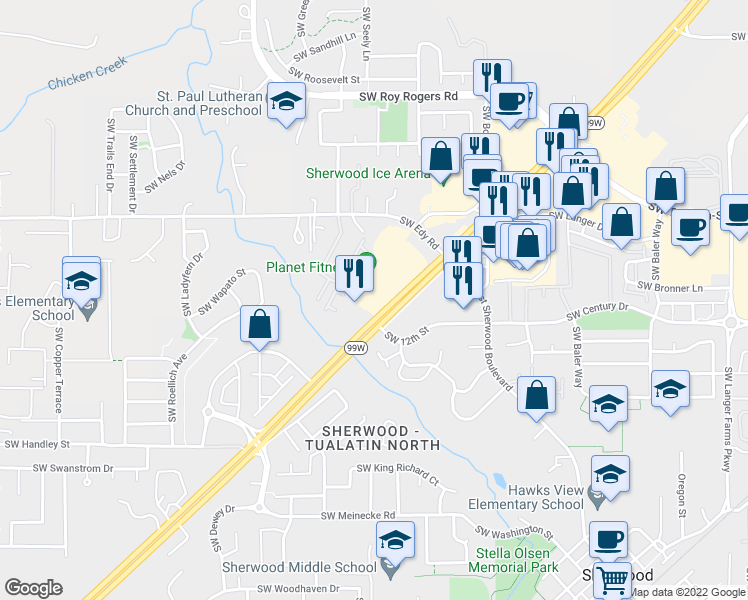 map of restaurants, bars, coffee shops, grocery stores, and more near Ter in Sherwood