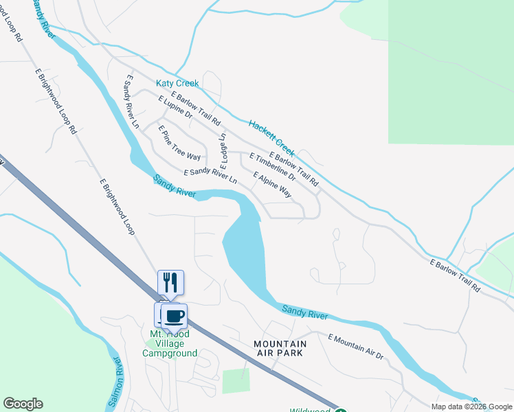 map of restaurants, bars, coffee shops, grocery stores, and more near 21782 East Tree Swallow Lane in Rhododendron
