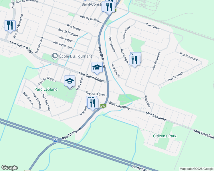 map of restaurants, bars, coffee shops, grocery stores, and more near 225 Rue Saint Pierre in Saint-Constant