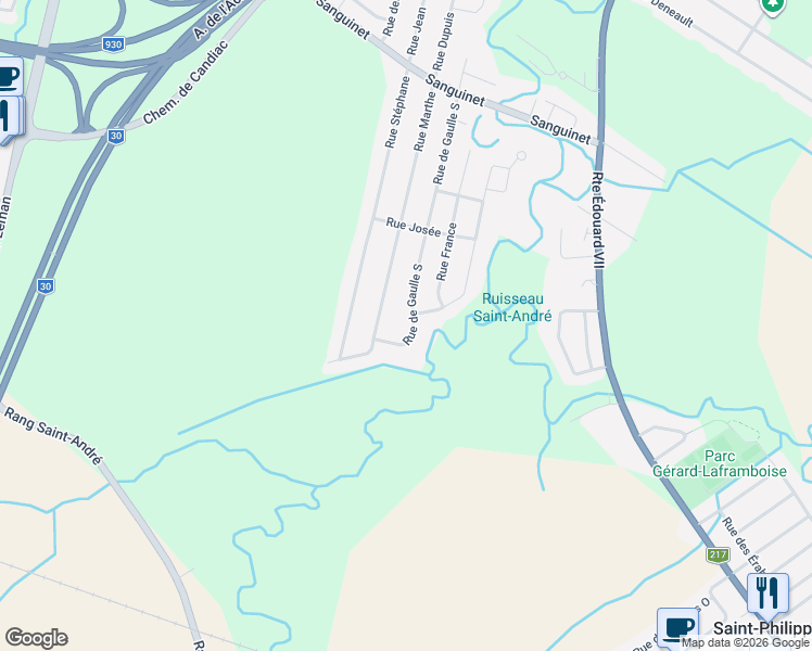 map of restaurants, bars, coffee shops, grocery stores, and more near 535 Rue de Gaulle Sud in Saint-Philippe