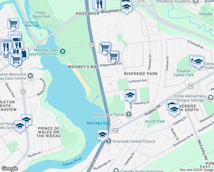 map of restaurants, bars, coffee shops, grocery stores, and more near in Ottawa