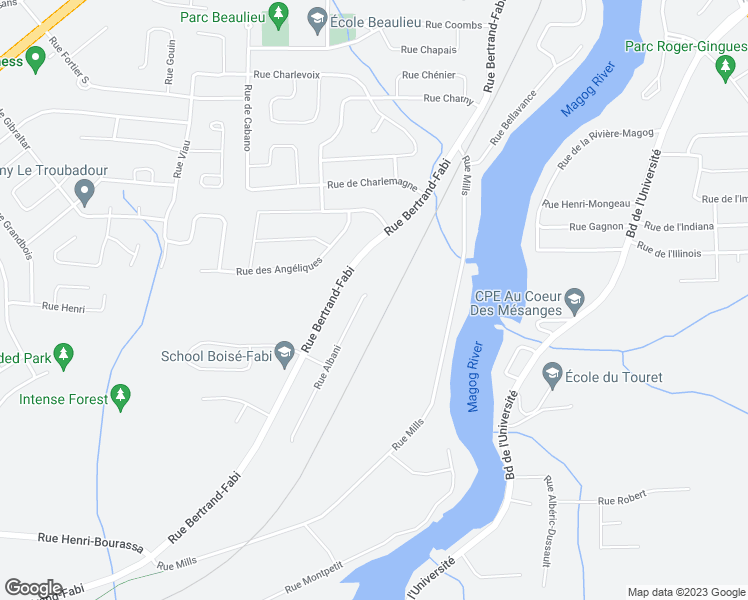map of restaurants, bars, coffee shops, grocery stores, and more near 5018 Rue Albani in Sherbrooke
