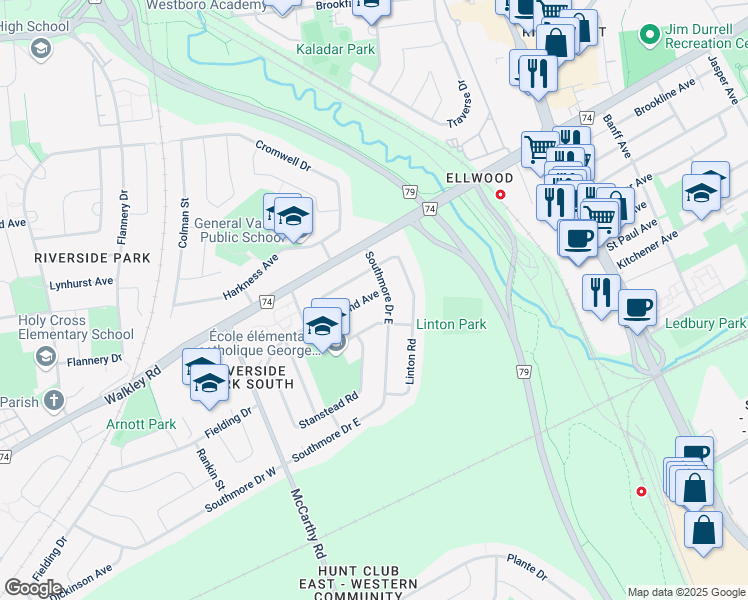 map of restaurants, bars, coffee shops, grocery stores, and more near 926 Rand Avenue in Ottawa