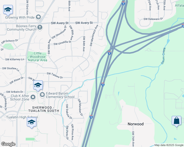 map of restaurants, bars, coffee shops, grocery stores, and more near 21249 Southwest Makah Court in Tualatin