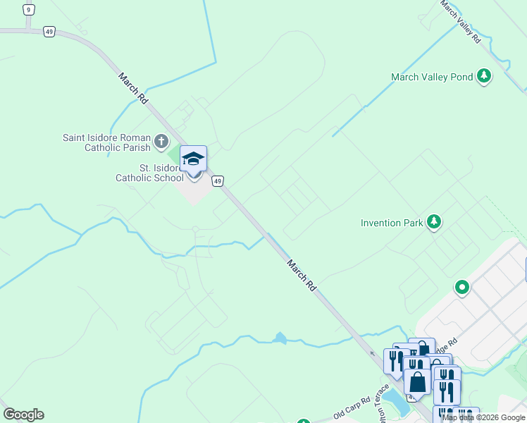 map of restaurants, bars, coffee shops, grocery stores, and more near 1020 March Road in Ottawa