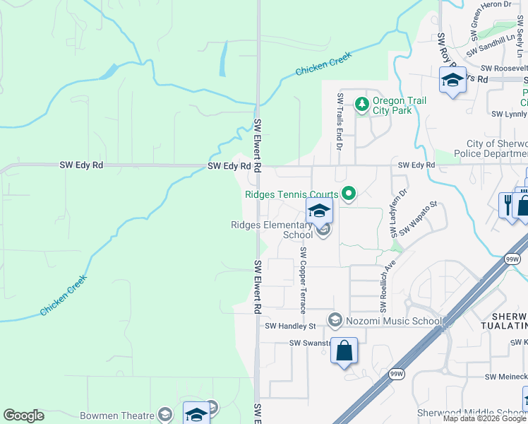 map of restaurants, bars, coffee shops, grocery stores, and more near 21281 SW Simon Terrace in Sherwood