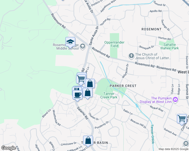 map of restaurants, bars, coffee shops, grocery stores, and more near 20419 Hoodview Avenue in West Linn