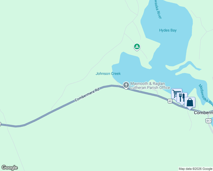 map of restaurants, bars, coffee shops, grocery stores, and more near 39089 Combermere Road in Combermere
