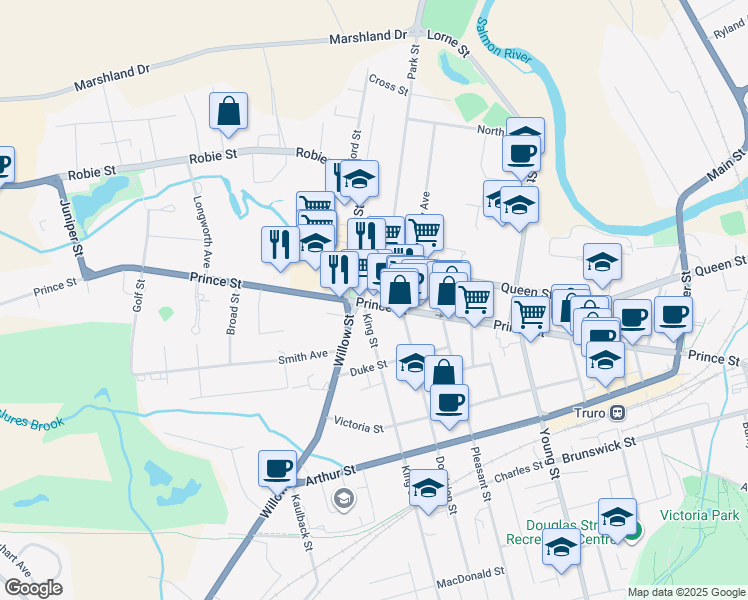 map of restaurants, bars, coffee shops, grocery stores, and more near 515 Prince Street in Truro