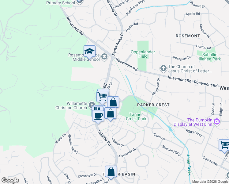 map of restaurants, bars, coffee shops, grocery stores, and more near 20452 Hoodview Avenue in West Linn