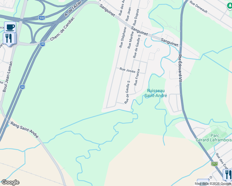 map of restaurants, bars, coffee shops, grocery stores, and more near 499 Rue Marthe in Saint-Philippe