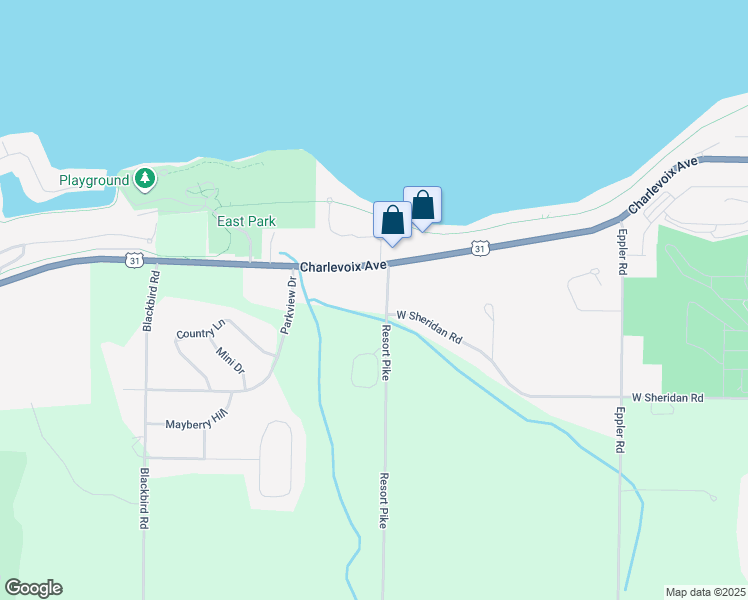 map of restaurants, bars, coffee shops, grocery stores, and more near 814 Resort Pike Road in Petoskey
