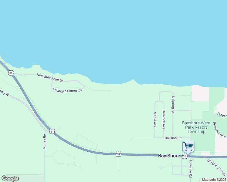 map of restaurants, bars, coffee shops, grocery stores, and more near 6001 Nine Mile Point Drive in Charlevoix