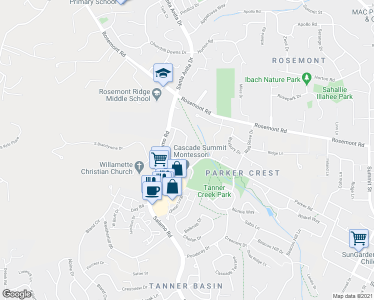 map of restaurants, bars, coffee shops, grocery stores, and more near 20419 South Hoodview Avenue in West Linn