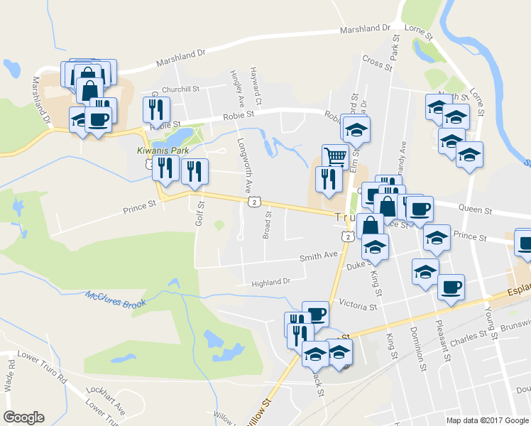 map of restaurants, bars, coffee shops, grocery stores, and more near 10 Broad Street in Truro