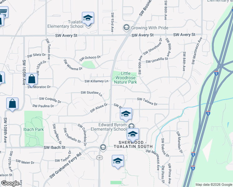 map of restaurants, bars, coffee shops, grocery stores, and more near 21280 Southwest Boones Ferry Road in Tualatin
