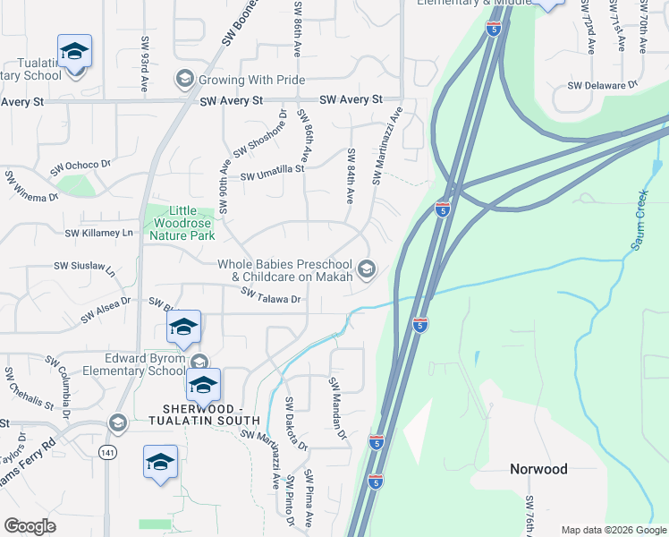 map of restaurants, bars, coffee shops, grocery stores, and more near 8487 Southwest Huron Court in Tualatin