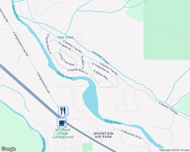 map of restaurants, bars, coffee shops, grocery stores, and more near 21782 East Tree Swallow Lane in Rhododendron
