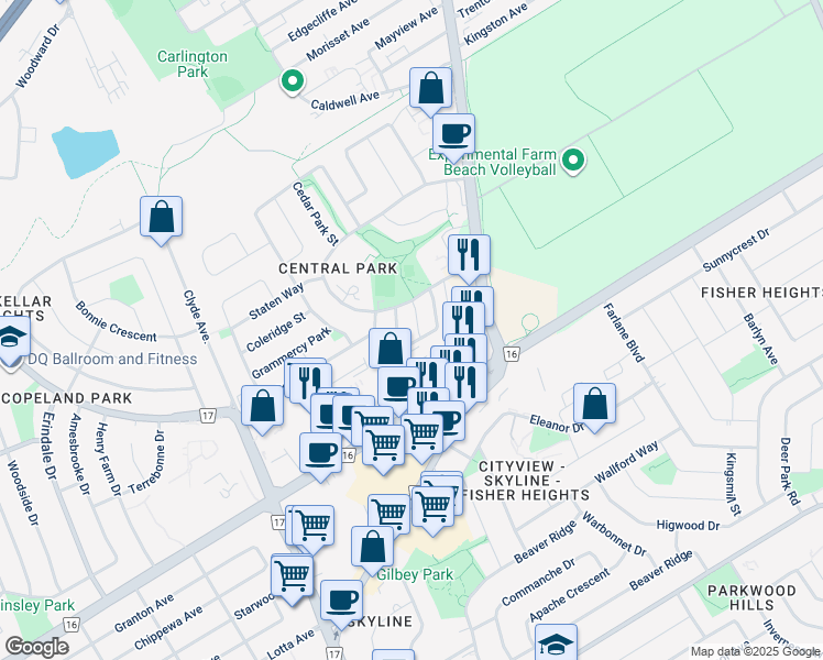 map of restaurants, bars, coffee shops, grocery stores, and more near 34 Yorkville Street in Ottawa