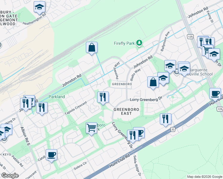 map of restaurants, bars, coffee shops, grocery stores, and more near 46 Margrave Avenue in Ottawa