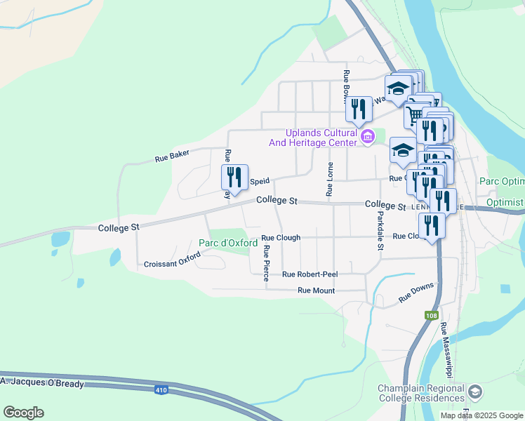 map of restaurants, bars, coffee shops, grocery stores, and more near 3069 Rue College in Sherbrooke