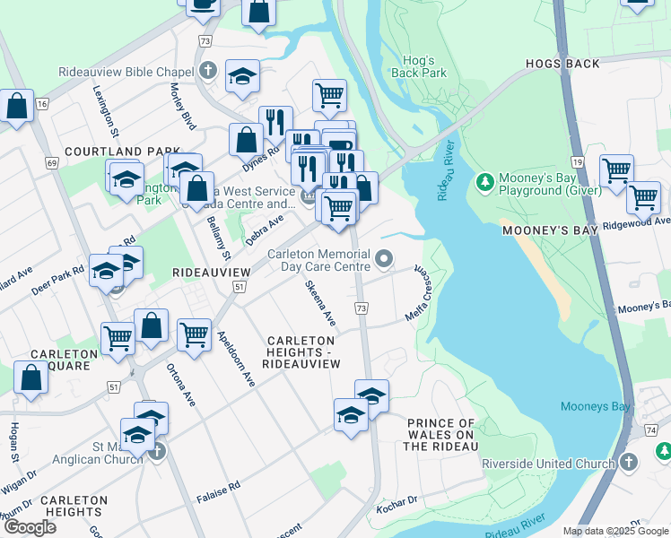 map of restaurants, bars, coffee shops, grocery stores, and more near 136 Montauk private in Ottawa