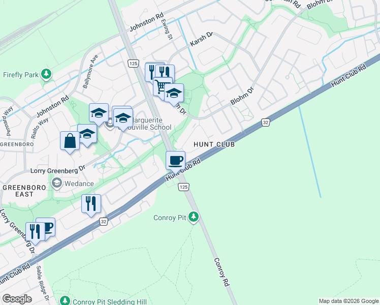map of restaurants, bars, coffee shops, grocery stores, and more near 219 Briston Private in Ottawa