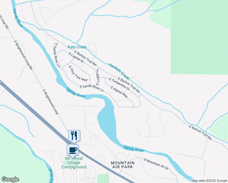 map of restaurants, bars, coffee shops, grocery stores, and more near 21760 East Tree Swallow Lane in Rhododendron