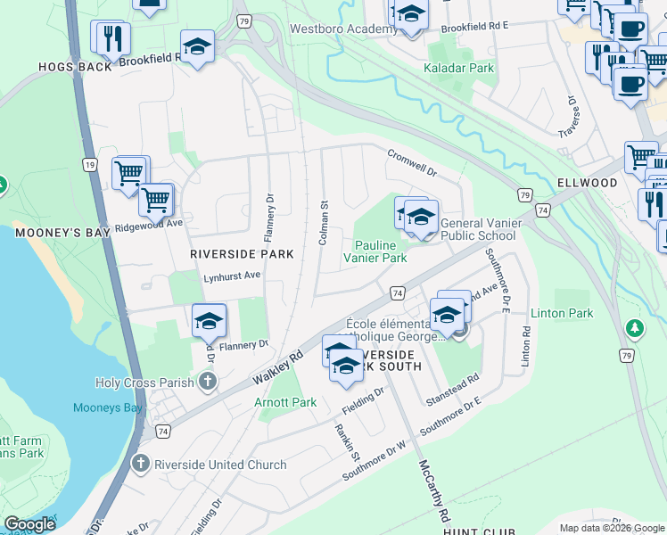 map of restaurants, bars, coffee shops, grocery stores, and more near 944 Kincaid Court in Ottawa