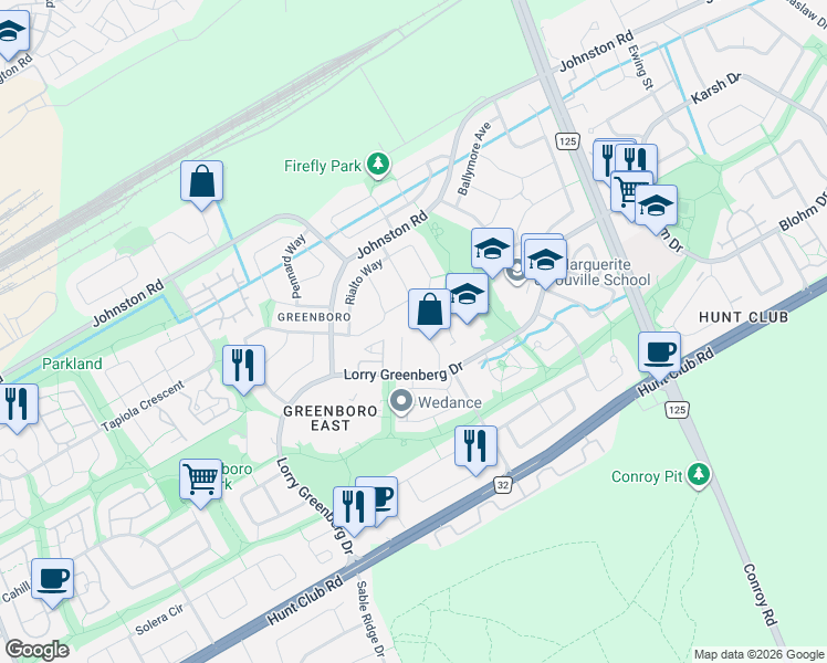 map of restaurants, bars, coffee shops, grocery stores, and more near 30 Sturbridge Private in Ottawa