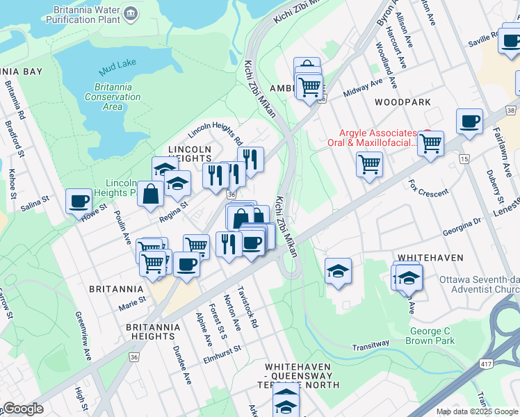 map of restaurants, bars, coffee shops, grocery stores, and more near 1330 Richmond Road in Ottawa