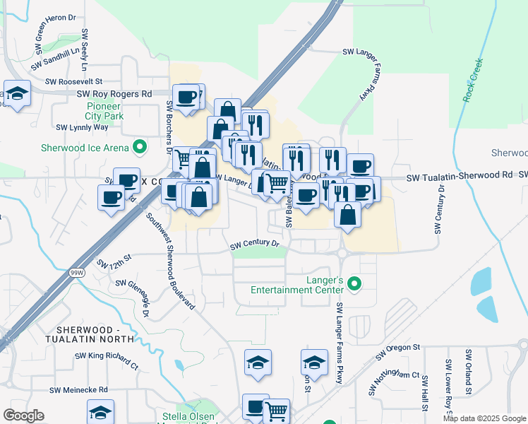 map of restaurants, bars, coffee shops, grocery stores, and more near 21231 Southwest Silo Terrace in Sherwood