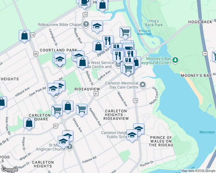 map of restaurants, bars, coffee shops, grocery stores, and more near 949 Greenbriar Avenue in Ottawa