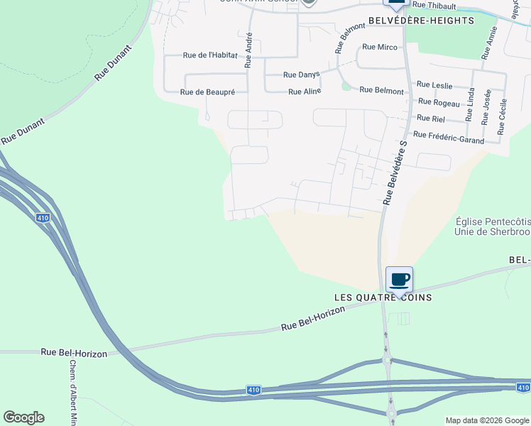 map of restaurants, bars, coffee shops, grocery stores, and more near Rue McGerrigle in Sherbrooke
