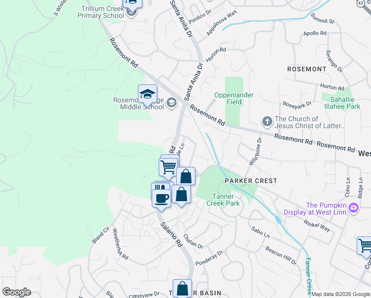 map of restaurants, bars, coffee shops, grocery stores, and more near 20419 Hoodview Avenue in West Linn