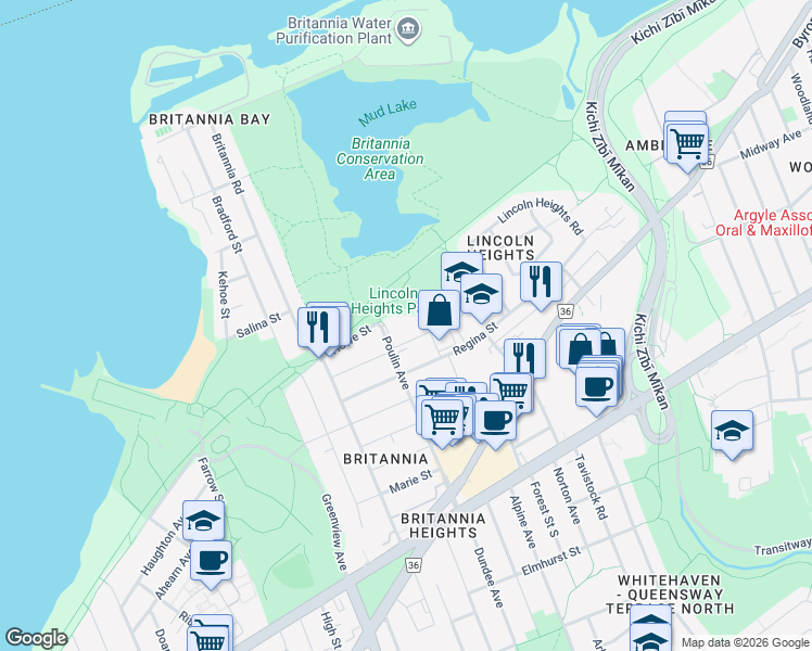 map of restaurants, bars, coffee shops, grocery stores, and more near 265 Poulin Avenue in Ottawa