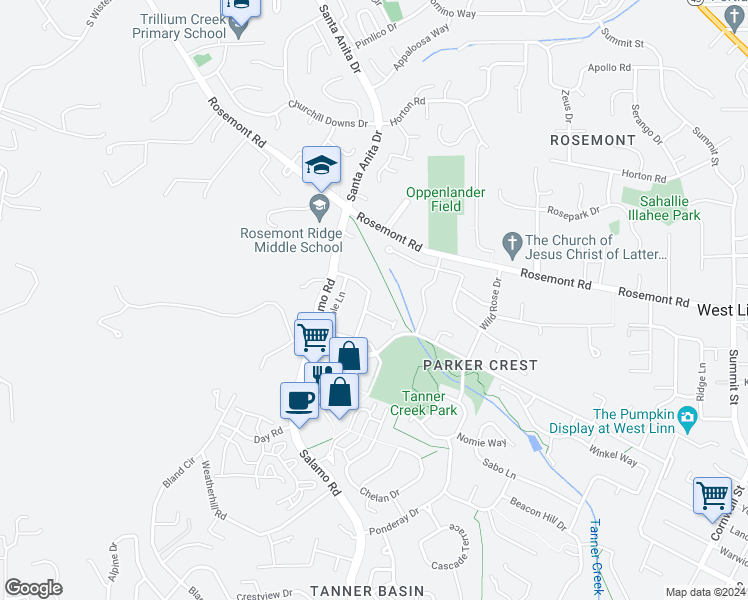 map of restaurants, bars, coffee shops, grocery stores, and more near 20333 South Hoodview Avenue in West Linn