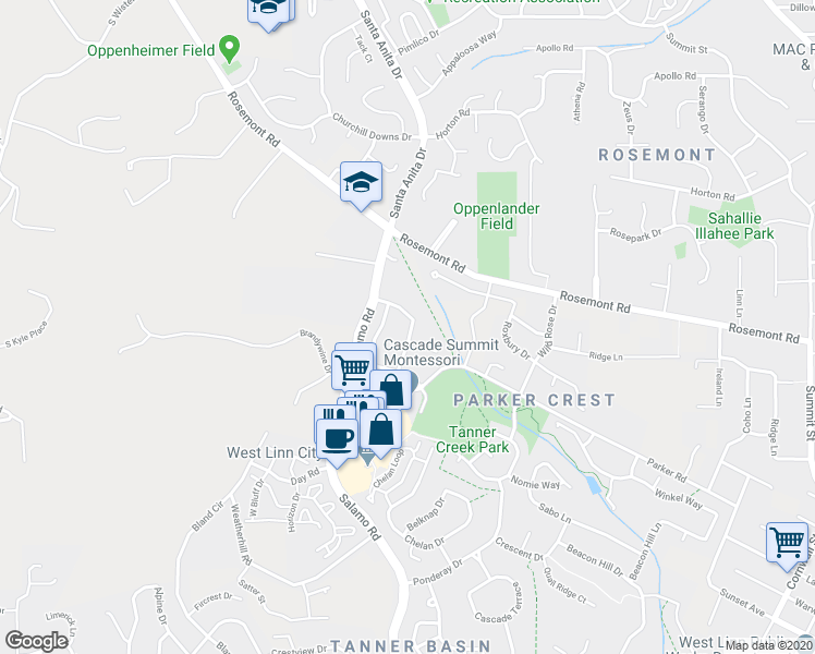 map of restaurants, bars, coffee shops, grocery stores, and more near 20419 Hoodview Avenue in West Linn